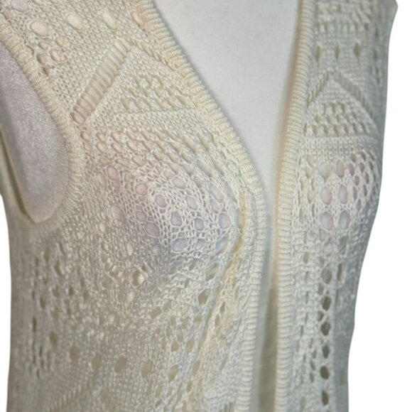 NEW Chelsea & Theodore Womens Sz M White Boho Peasant Beach Long Cardigan Vest - Picture 6 of 9